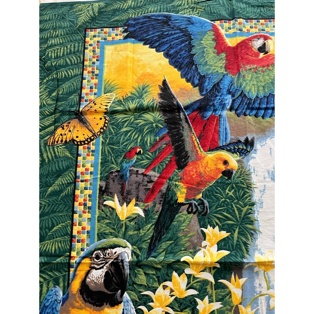 Vtg Wings of Paradise Fabric Panel Parrot Toucan Tropical Birds 36" x 45" approx - Picture 4 of 8